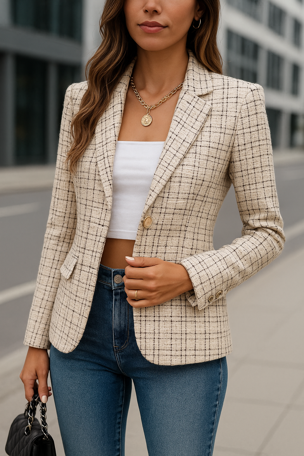 Tweed Blazer – Cream Check
